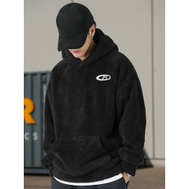 [Cozy Fleece Hoodie] Soft, Warm Men's Cozy Fleece Hoodie with Kangaroo Pocket | Beige Pullover for Fall/Winter, Casual Long Sleeve Sweatshirt with Elastic Cuffs | Plush Texture, Perfect for Outdoor or Indoor Wear, Winter Apparel