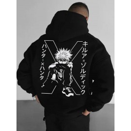 [Polyester Anime Hoodie] 100% Polyester Men's Fashion Hoodie | Loose Cut, Japanese Anime Character Prints | Stylish Casual Pullover for Autumn/Winter Outdoor Wear