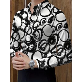 [Elegant Style] Men's Formal Dress Shirt - Sleek White with Modern Black & Gray Abstract Print, Polyester Blend, Non-Stretch, Button-Up with Lapel Collar, Ideal for All Seasons, Formal Attire|Classic Buttonup|Sleek Tailored Fit