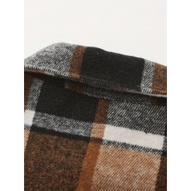 Men'S Casual Plaid Button-Up Shirt - Long Sleeve, Beige & Brown Check Pattern, Loose Fit, Lightweight Polyester Fabric, Perfect for Casual Attire