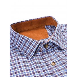 Men's Heavy-Duty Plaid Long Sleeve Dress Shirt - Winter Warmth Collar & Chest Pocket Button, Blue/White/Black/Brown Checkered Pattern, Loose Fit Casual & Formal Button-Up Coat Jacket-like Blazer (Machine Washable)