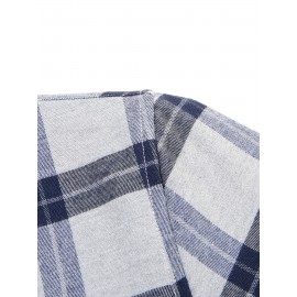 Men's Heavy-Duty Plaid Long Sleeve Dress Shirt - Winter Warmth Collar & Chest Pocket Button, Blue/White/Black/Brown Checkered Pattern, Loose Fit Casual & Formal Button-Up Coat Jacket-like Blazer (Machine Washable)