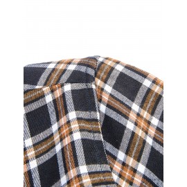 Men's Heavy-Duty Plaid Long Sleeve Dress Shirt - Winter Warmth Collar & Chest Pocket Button, Blue/White/Black/Brown Checkered Pattern, Loose Fit Casual & Formal Button-Up Coat Jacket-like Blazer (Machine Washable)