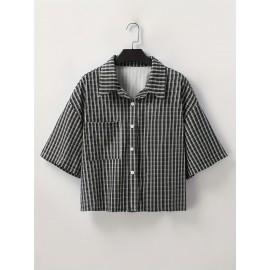 Casual Plaid Shirt for Men, Spring Summer Fall, Short Sleeve, Suitable for Casual Comfort, Holidays, Dates, and Daily Wear, 100% Polyester, Machine Washable, Not Dry Cleanable, WXY9331