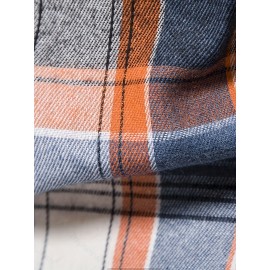 Men'S Fashion Casual Plaid Long Sleeve Hoodie Shirt, Polyester, Regular Fit, Non-Stretch, Spring/Autumn Outdoor Wear, Adult Size, Woven Fabric