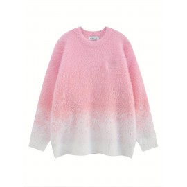 Men's Mid Stretch All Match Knitted Ombre Crew Neck Pullover Sweater for Fall Winter