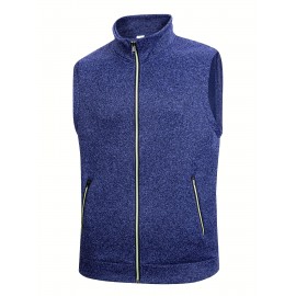 Men'S Cozy Fleece-Lined Sleeveless Vest - Maroon Zip-Up with Pockets, Retro Casual Style, Warm & Comfortable for Fall/Winter, Versatile Outdoor & Sporty Wear, Winter Vest, Sporty Vest, Minimalist Design, Soft Texture