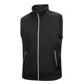 Men'S Cozy Fleece-Lined Sleeveless Vest - Maroon Zip-Up with Pockets, Retro Casual Style, Warm & Comfortable for Fall/Winter, Versatile Outdoor & Sporty Wear, Winter Vest, Sporty Vest, Minimalist Design, Soft Texture