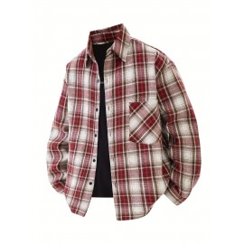 3pcs Men'S Scandinavian Vintage Plaid Shirt Set - Loose Fit, Breathable Rayon, Long Sleeve with Button-Up Design, Perfect for Fall & Spring Casual Wear, Casual Wear Shirts|Vintage Plaid Shirt|Asymmetrical Hemline, Thick