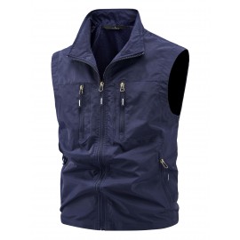 6801 Multi-Pocket Outdoor Vest - Sleeveless Stand Collar Casual Hiking & Travel Vest with Multiple Pockets, Durable Non-Stretch Fabric, All-Season Use, Hand Washable, Hiking Gear, Secure Zipper Closure