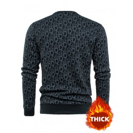 Men's Thermal Fleece-Lined Crewneck Sweatshirt - Thick Winter Warmth with Bold Letter Graphic, Soft Casual Long Sleeve Pullover, Machine Washable Cold Weather Gift for Him, Winter Sweaters, Cold Weather Apparel, Stylish Pullover