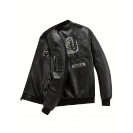 [Casual Faux Leather] Men's Casual Faux Leather Jacket | Regular Fit, Long Sleeve, Polyester Lined, Zipper Closure | Spring & Fall Outerwear