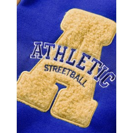 Men's Baseball Jacket with Athletic Dept. Embroidered Logo & Number 17 - Royal Blue & Beige Contrast Design, Baseball Collar, Machine Washable Casual Streetwear Jacket for Casual Attire