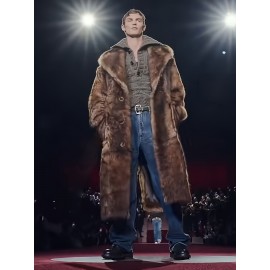 Men's New Style Faux Fox Fur Coat with Suit Collar Long Winter Windproof Warm Mink Overcoat in Large Size