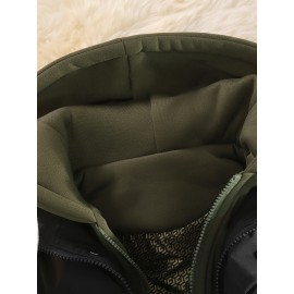 Men'S Hooded Vest - Thickened Warm Sleeveless Jacket with Zipper Closure, Red & Color Block Design, Polyester Lining, Casual Style for Cold Weather, Unisex Couple'S Outerwear, Multiple Colors Available, Winter Vest, Cold Weather Apparel