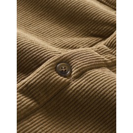 [Heavyweight Winter Jacket] Winter Heavyweight Men's Jacket | Corduroy Texture, Fleece Lining, Flip Collar, Double Pockets, Single-Button Closure, Machine Washable Polyester, Regular Fit Casual Outerwear