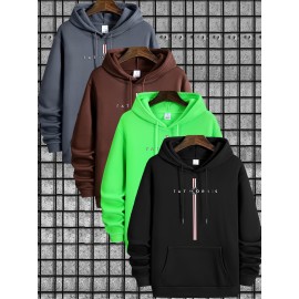 [4pcs Tatoris Print Sweater Set] 4pcs Men's Tatoris Print Sweater Set | Fashionable & Casual Drawstring Hooded Sweaters | Comfortable Long-Sleeved for Autumn & Winter