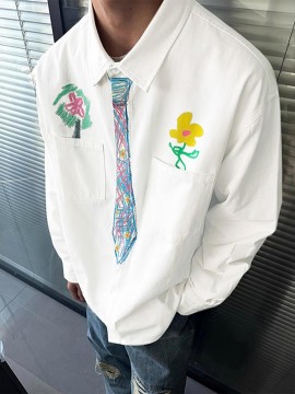 INCERUN Men Lapel Collar Long Sleeve Shirts Floral Printed Casual Blouse