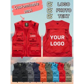 Men's Custom Logo Tactical Vest with ized Logo Printing - Heavy-Duty Multi-Pocket -Grade Vests for Outdoor,, - All-Season Wear (, MOLLE System Compatible, Durable Vest) - Add Your Logo