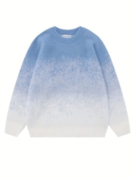 Men's Mid Stretch All Match Knitted Ombre Crew Neck Pullover Sweater for Fall Winter