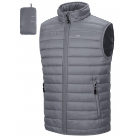 [Windproof Vest] Lightweight High Quality 33,000ft Men's Windproof Insulated Vest | Packable Stand Collar Sleeveless Jacket for Golf Running Tennis, Machine Washable Nylon-Lined Winter Outerwear, Casual Winter Wear