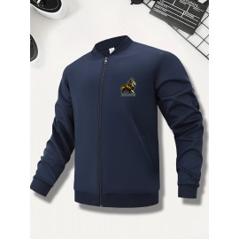 [Sporty Zip-Up Jacket] Rasta Colors Men's Lion Graphic Print Zip-Up Jacket | Machine Washable Regular Fit Outerwear, Sporty Casual Stand Collar Winter Coat, Autumn Apparel, Ethiopia Text